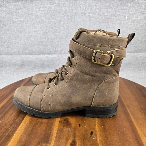 Women's Brown Lace-Up Buckle Accent Ankle Combat Liverpool‎  Boots 8.5W Wide - Picture 13 of 14